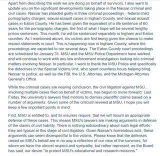 Illustration for article titled MSU's Response To Being "Perceived As Tone-Deaf" About Nassar Sex Abuse: Giving Vote Of Support To School President Who Knew About It